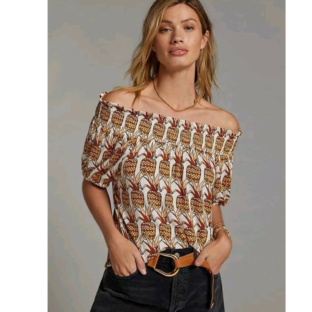 New Anthropologie PORRIDGE Printed Bow-Back Top $98 SMALL Off The Shoulder